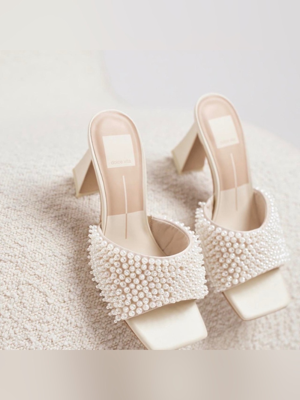 Dolce Vita Ivory Pearl-Embellished Block Heel